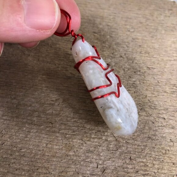 Chalcedony Red Wire Wrapped Necklace Pendant - Picture 2 of 4